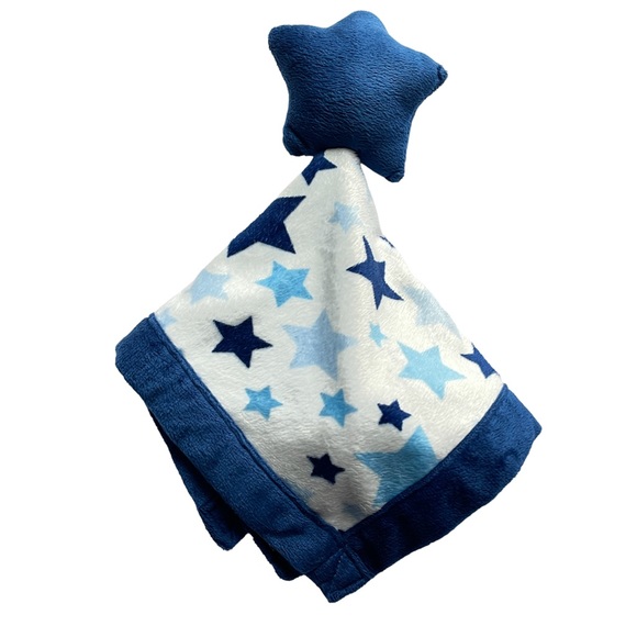 Jesse and Lulu Star Lovey Blue and White Plush Security Blanket Stuffed Baby Toy - Picture 3 of 5